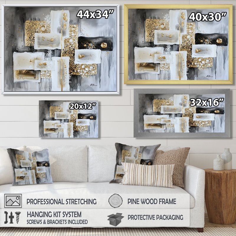 Abstrait abstrait, «Golden balance I», impression d'art abstrait, 16" H x 32" W, Toile tendue, Ne s’applique pas