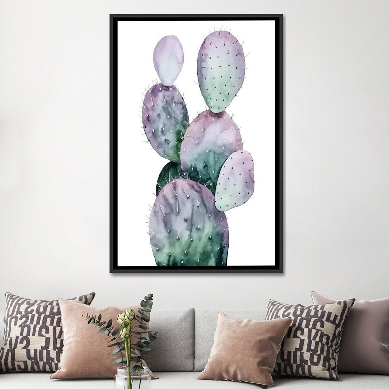 «Purple Cactus II», reproduction sur toile, H 26 po x l 18 po x P 1,5 po, Toile avec cadre noir, Pas de tapis