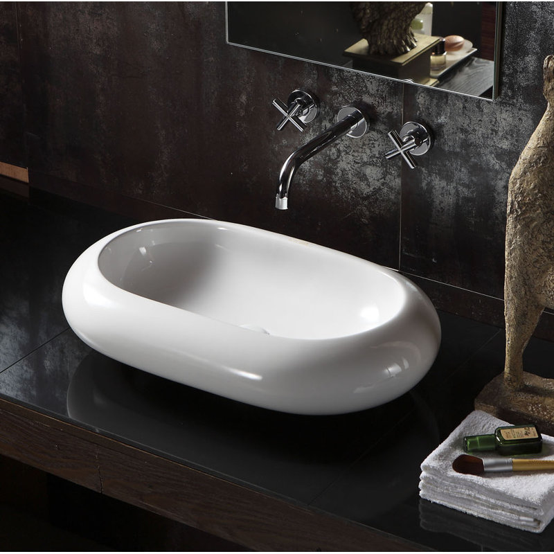 Lavabo de salle de bain vasque ovale en porcelaine vitreuse Holten