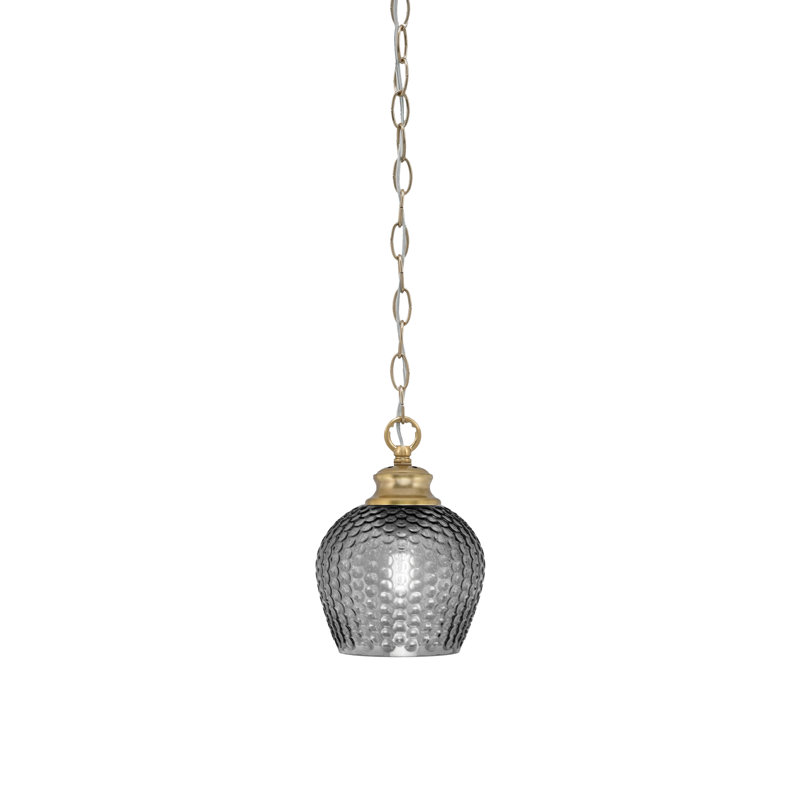 Quapaw Chain Hung Pendant Shown With 6" Textured Glass, New Age Brass, Black
