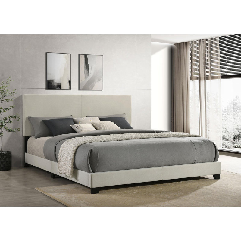 Lit à panneau tapissier en tissu, Crème, Très grand