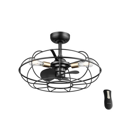 Ventilateur en cage de 24 po avec éclairage Farmdale, ventilateur de plafond avec lumière et télécommande, ventilateur de ferme noir à 3 pales Fandelier, moteur CA silencieux à 3 vitesses