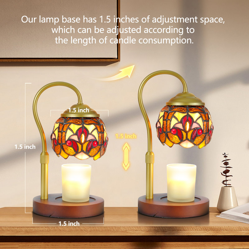 Baroque Tiffany Style Candle Warmer Lamp with 2 Bulbs - Handcrafted Stained Glass, Height-Adjustable, Timer & 4 Dimmer Levels, No Assembly Required, Fits Jars up to 5"