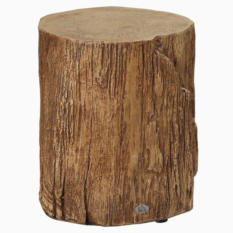 Tree Stump Stool, Decorative Side Table with Round Tabletop, Concrete End Table with Wood Grain Finish, for Indoors and Outdoors