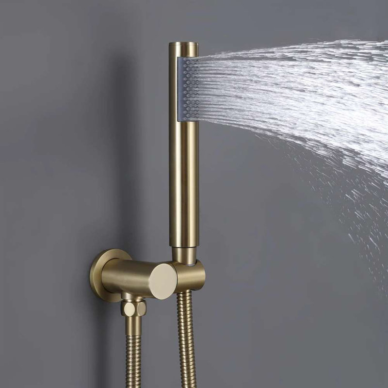 Bravat 3 Way Concealed Shower Mixer Set with Thermostatic Valve and Wall Mount Design, Brushed Gold