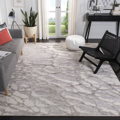Tapis gris en laine / viscose touffeté à la main Layshia