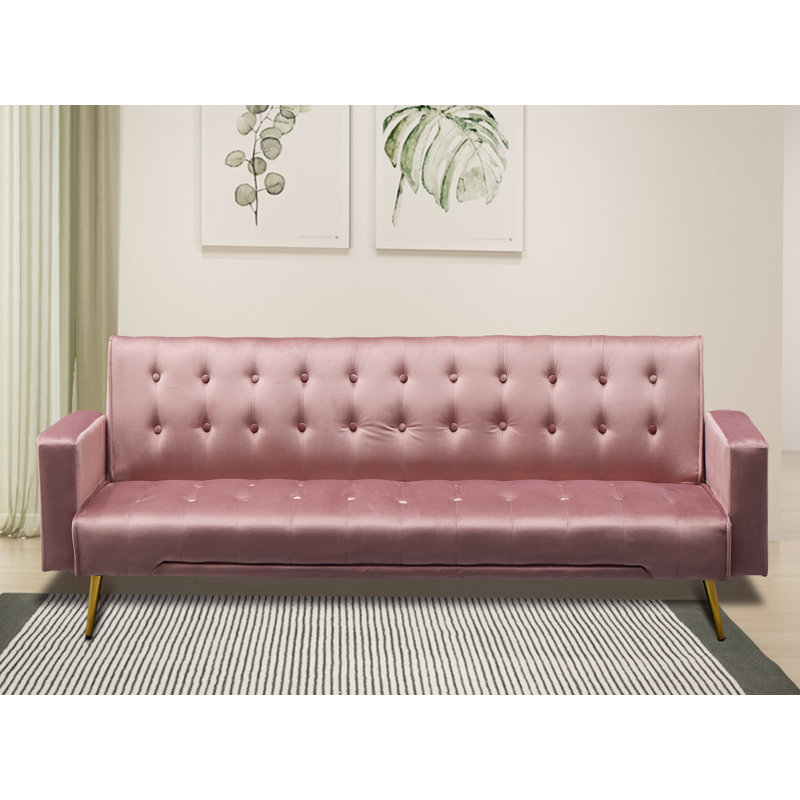 Verdeen Twin 74'' Velvet Convertible Sofa, Rose Velvet