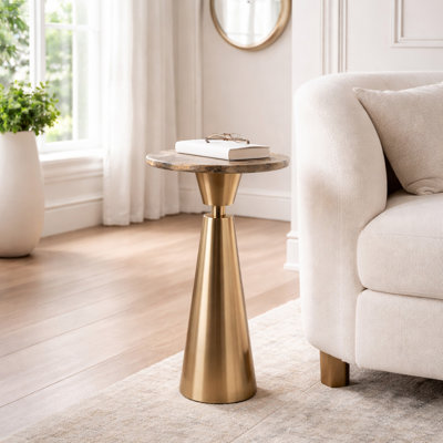 Élégante table basse en bois pétrifié pour la décoration intérieure - Table d'appoint étroite pour table de bout de salon ou de bureau - 24 po, or et brun