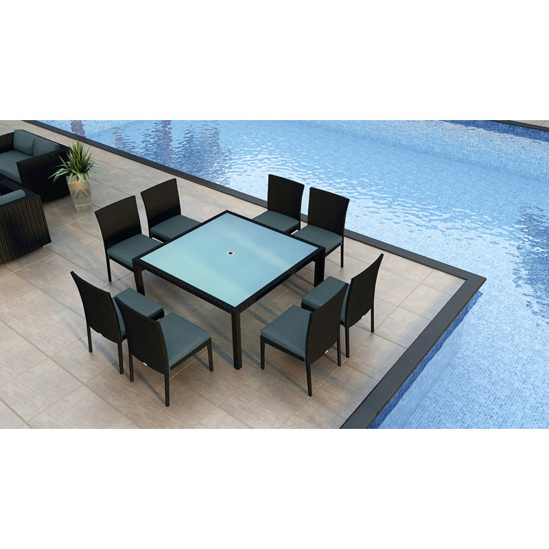 Urbana Outdoor 9 - Piece Dining Set with Cushions, 29.5" H x 59" W x 59" L, Canvas Natural Sunbrella® Canvas