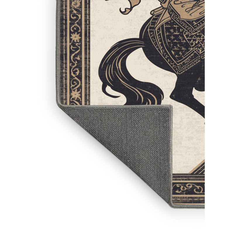 Tapis oriental doux et moelleux de style oriental Arce Warhorse Rider - reliure grise, 3 X 5