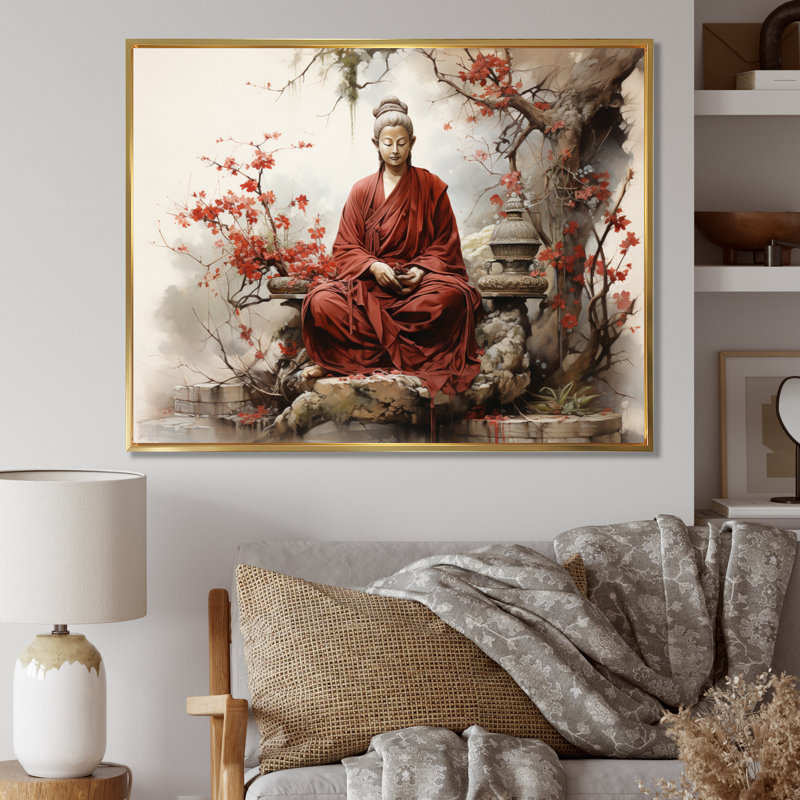 " Orange Beige Buddhism Sacred Scriptures ", Gold Floater Framed, 12" H x 20" W x 1" D