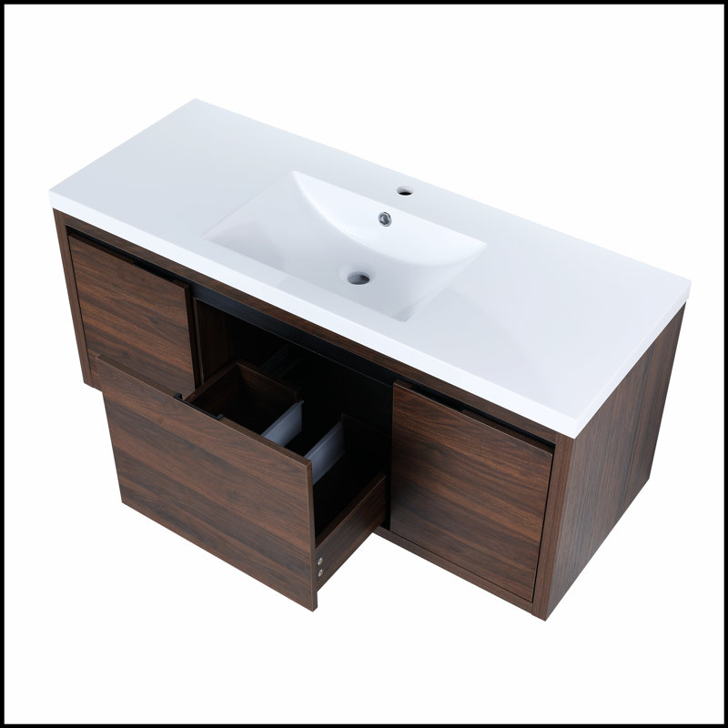 Armoire de salle de bain 48 po avec lavabo, portes à fermeture douce et tiroir, montage flottant pour salle de bain moderne