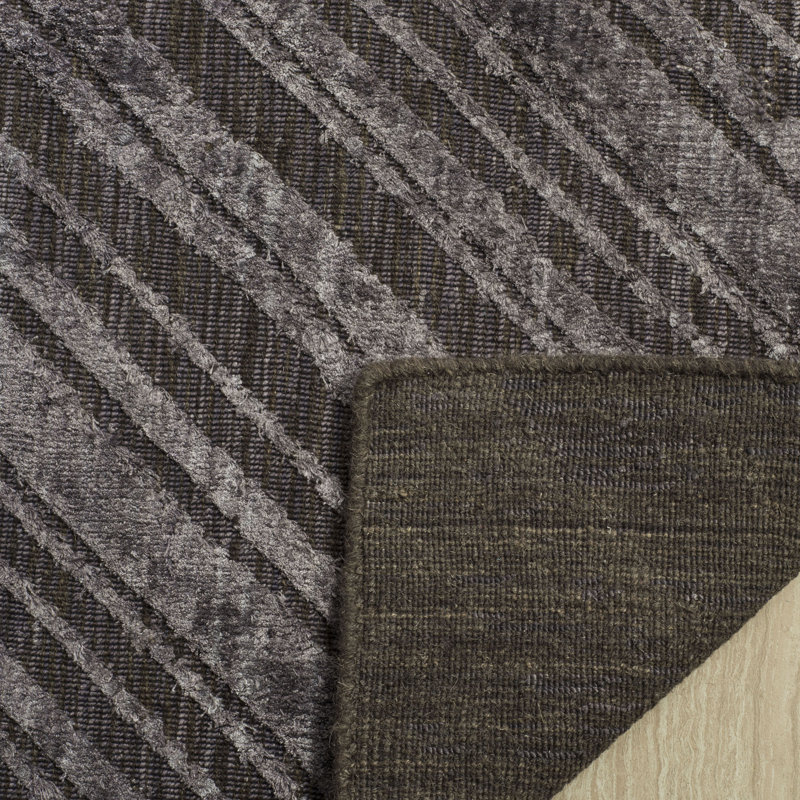 Tapis gris anthracite en laine, viscose et coton tissé à la main Endora, Rectangle 6 pi x 9 pi