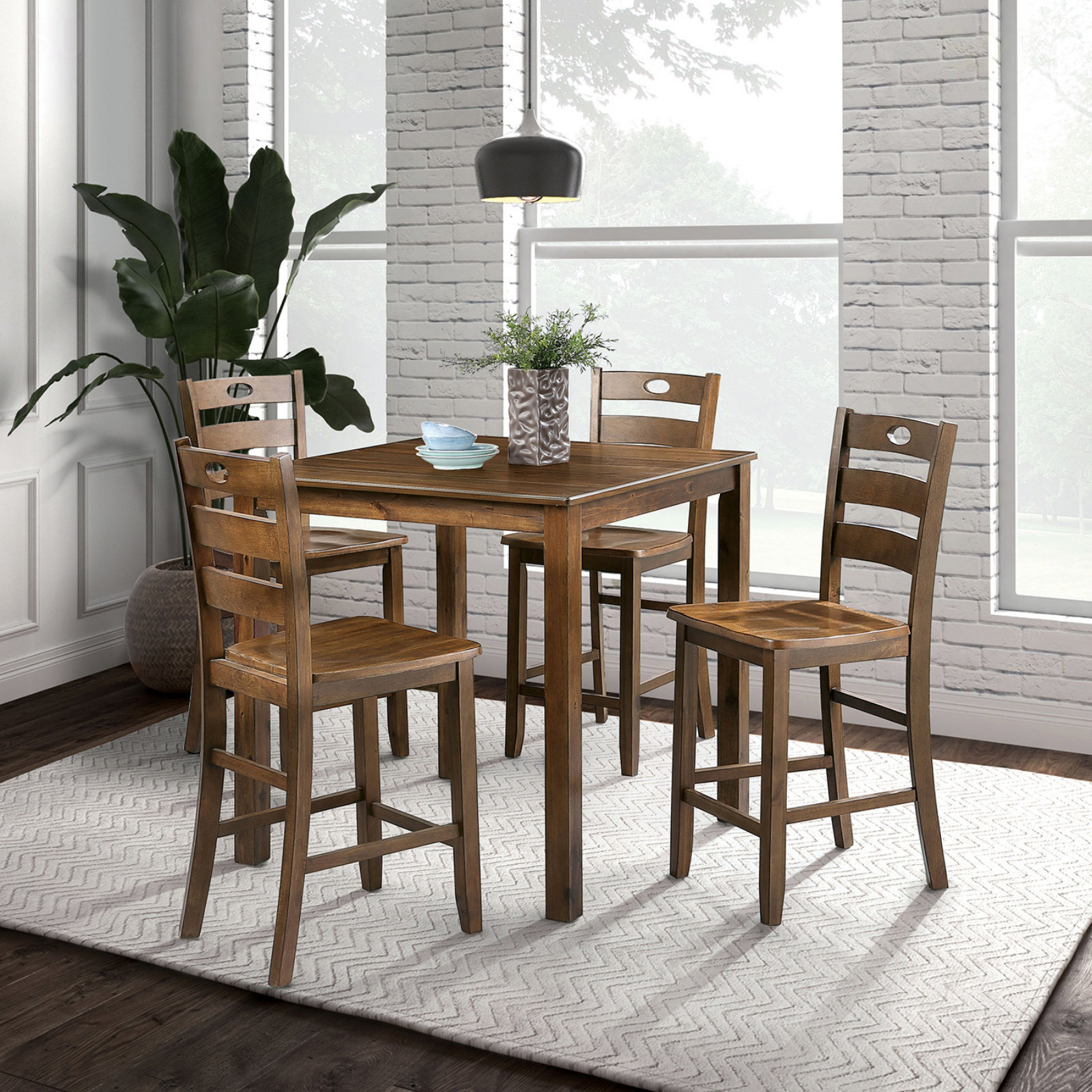 August Grove® Transitional Style 5Pc Dining Table Set With Counter ...