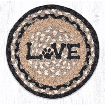  Ronde trivet jute 10 po x 10 po - LOVE imprimé animal de compagnie avec fibre naturelle tressée