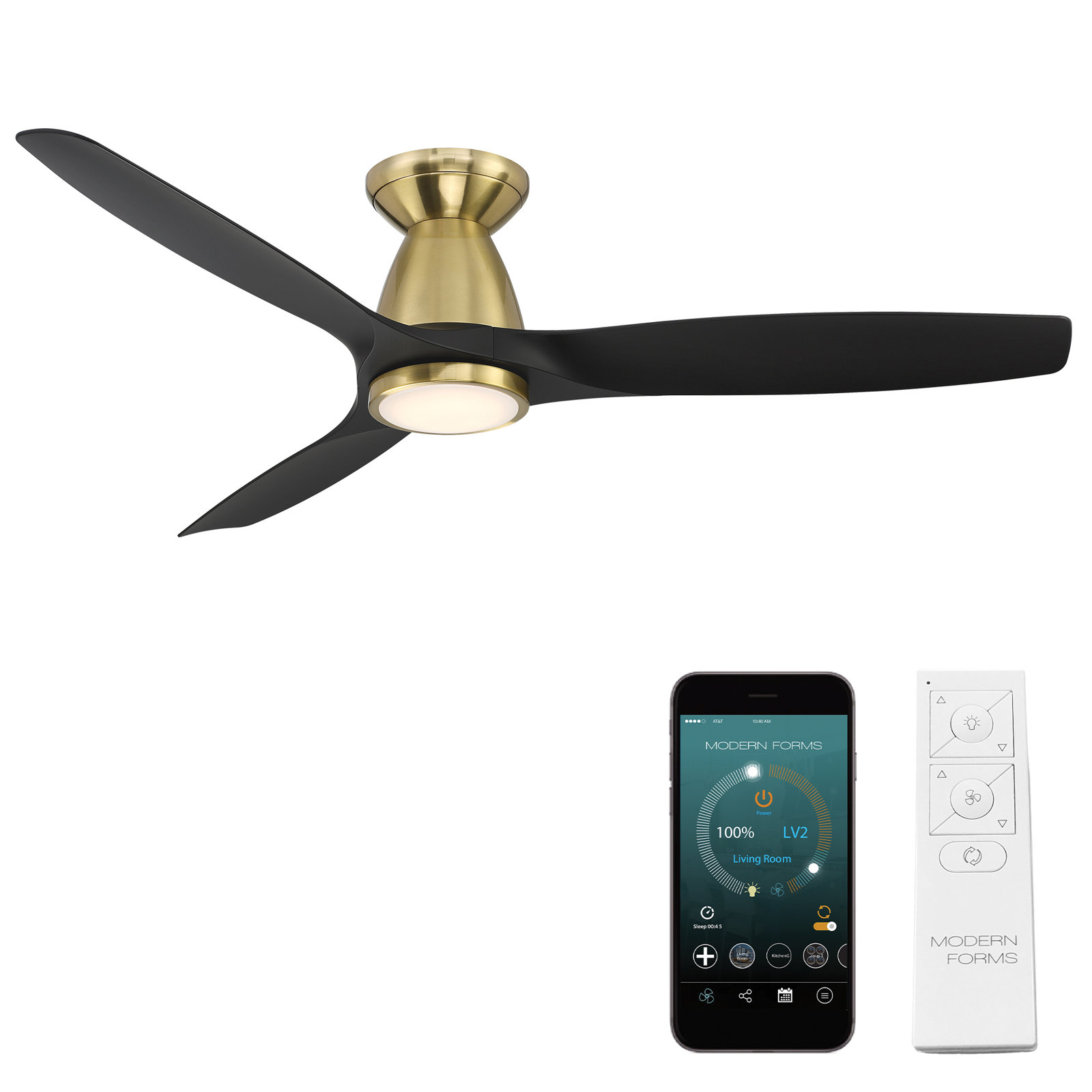 Skylark 54" Smart Ceiling Fan with LED Light Kit, Soft Brass, Matte Black