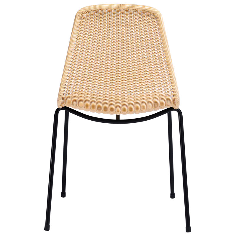 Beige Rattan and Steel Stacking Arm Chair