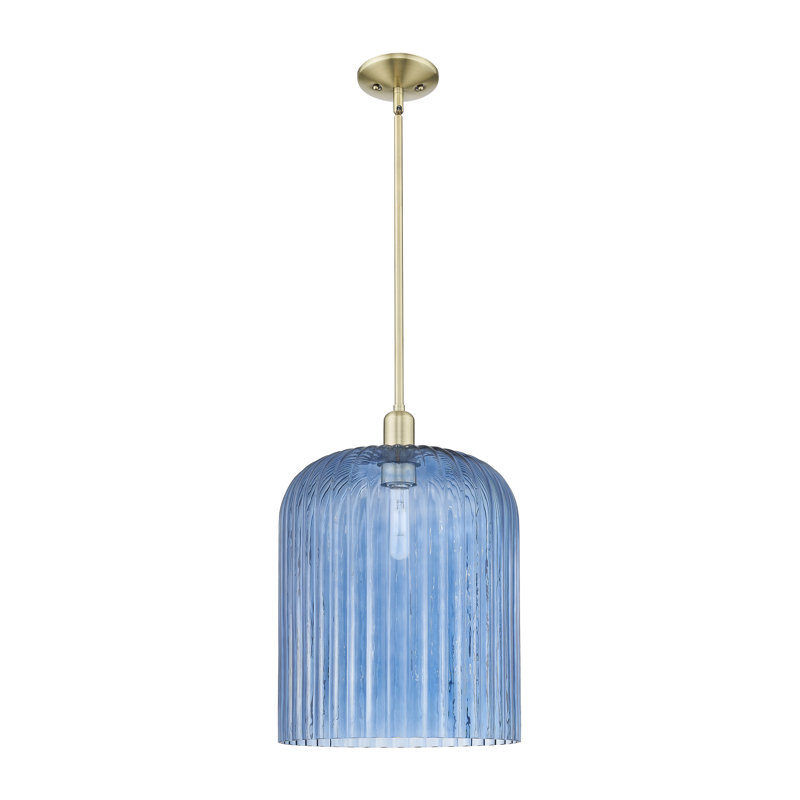 Downtown Urban - Voile de mariée - Mini-luminaire suspendu 1 tige, H 18 po x l 12 po x P 12 po, Bleu, Laiton antique