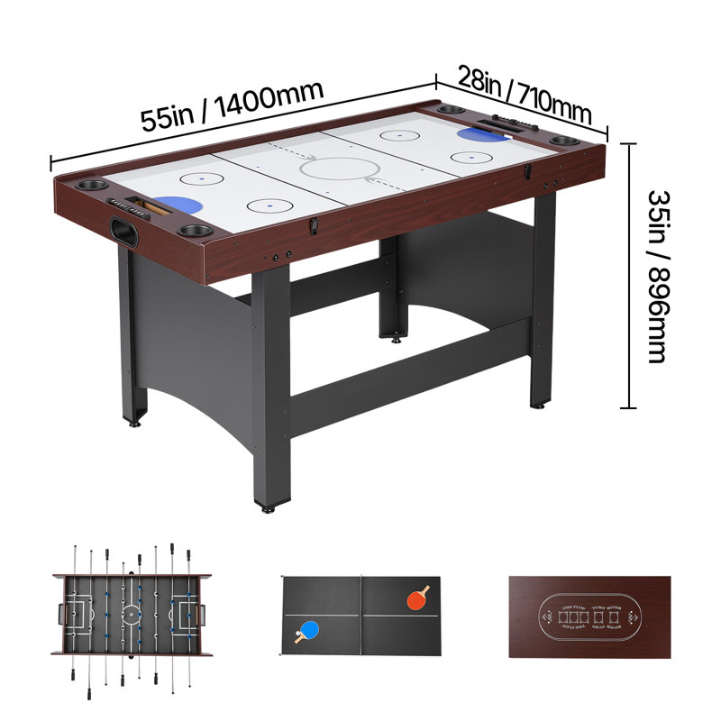 4-in-1 Multi-Game Table: Air Hockey, Poker, Foosball, Ping Pong, 55" Space-Saving Design for Family Fun, Includes Full Accessory Set