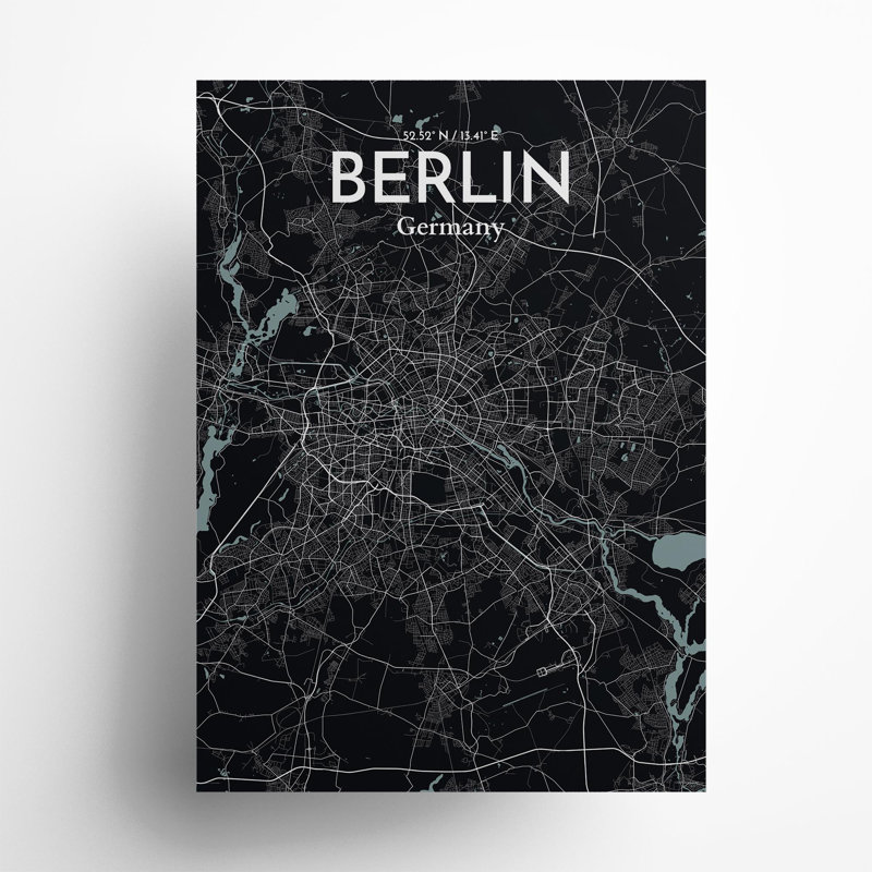 Berlin City Map in Midnight 1 Piece Wall Art, 27.6cm H x 19.7cm W x 0.05cm D