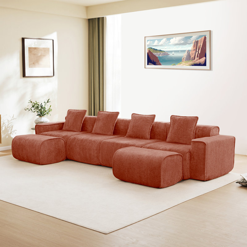 Canapé modulaire Boneless, H 31,1 po x l 138,58 po x P 59,84 po, Rouge, 6