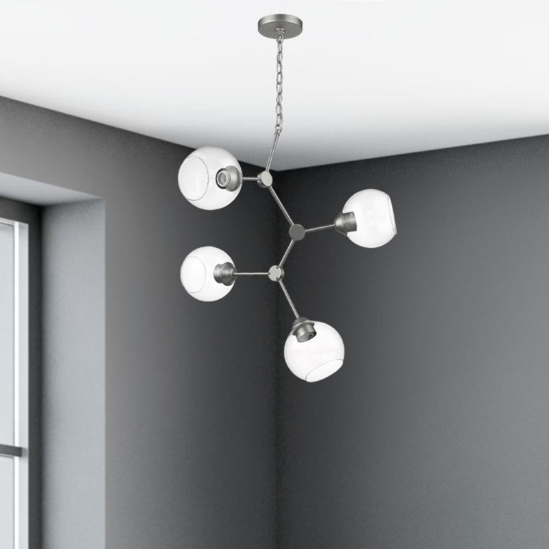 Lustre linéaire spoutnik moderne 4 lumières Fuiloro, Nickel satiné