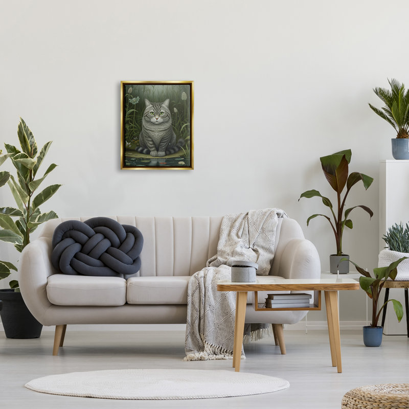 Gray Floater Framed Cat and Pond Lilies Canvas Print, 17 x 21