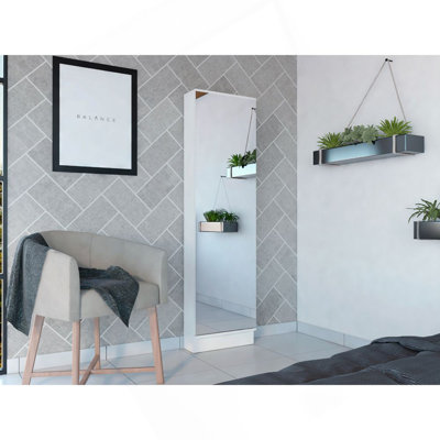 Shoe Rack, Mirror, Five Interior Shelves, Single Door Cabinet