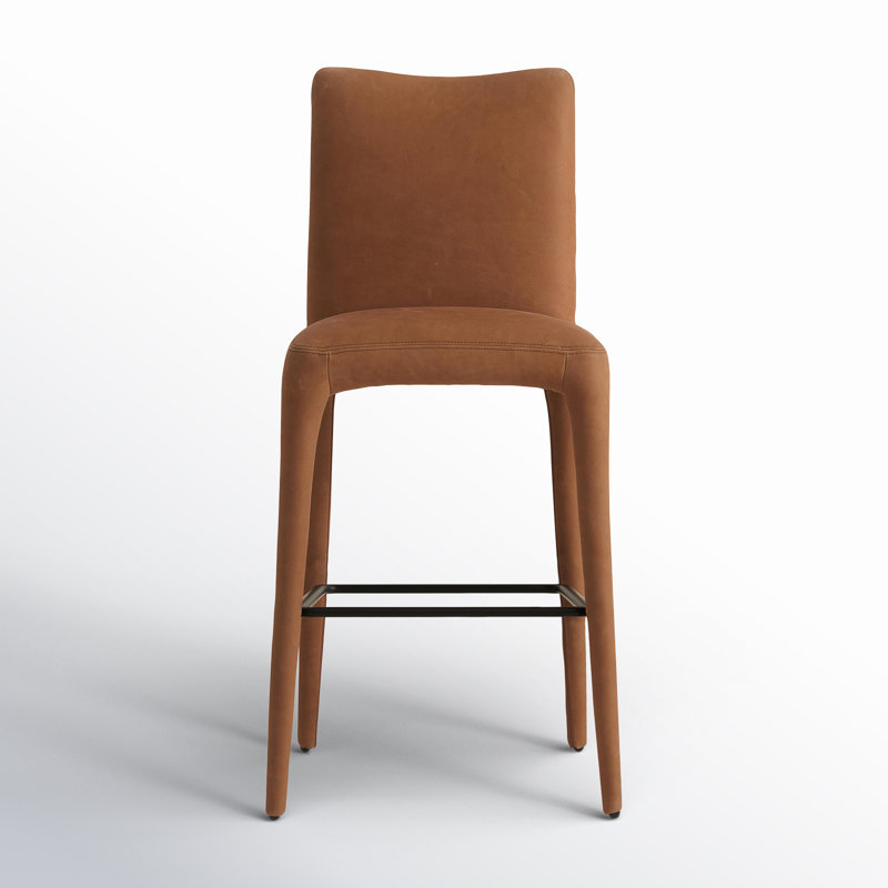 Camel Genuine Leather Upholstered Counter Stool with Iron Frame