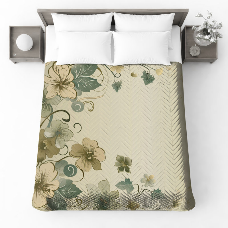 Couvre-lit matelassé Floral Botanical Illustration, Lit simple