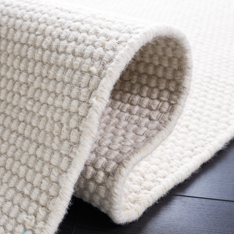 Tapis de couleur unie en laine / coton tissé à la main de couleur unie en ivoire, Rectangle 5 pi x 8 pi