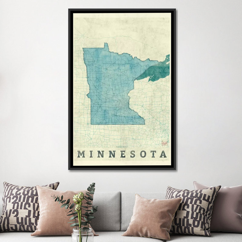 « minnesota map », impression sur toile, Toile avec cadre noir, H 48 po x l 32 po x P 1,5 po, Pas de tapis