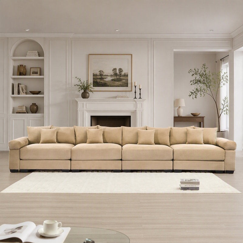 Canapé d'angle modulaire surdimensionné Cloud avec velours côtelé haut de gamme, accoudoirs extra-épais, coussins résistants et 12 coussins décoratifs pour un confort et un style ultimes.