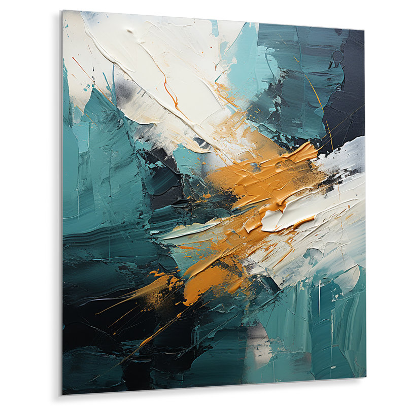 Or et vert cascade de marbre blanc II - art mural abstrait en métal, H 20 po x l 12 po x P 1 po