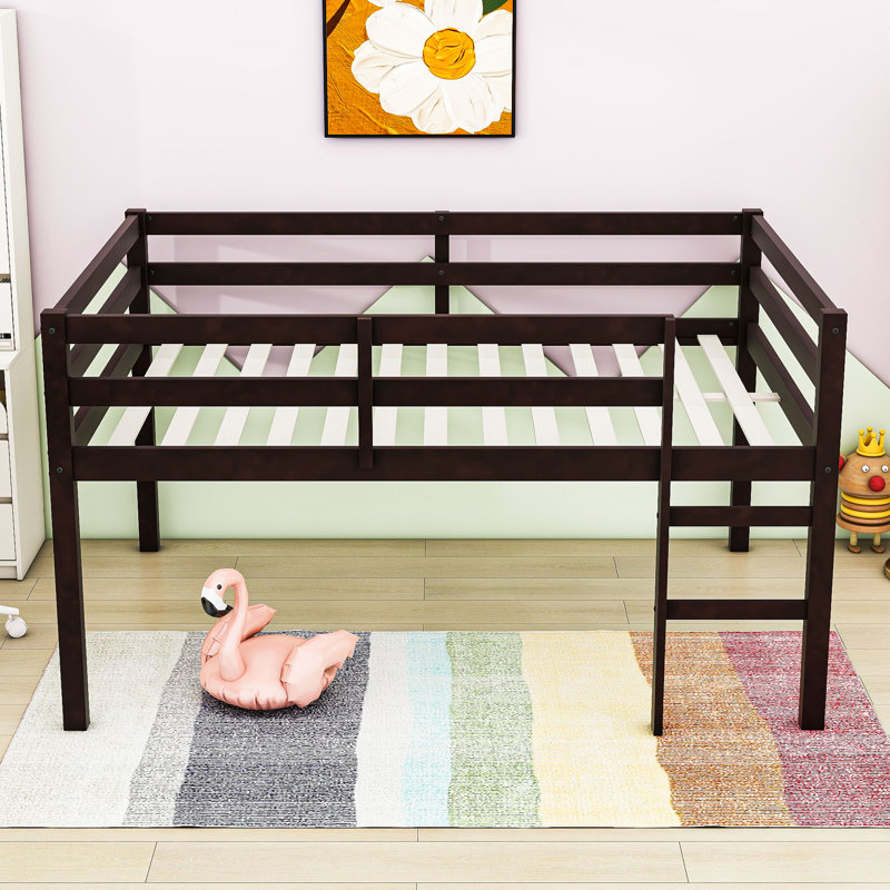Lit mezzanine double en bois avec échelle