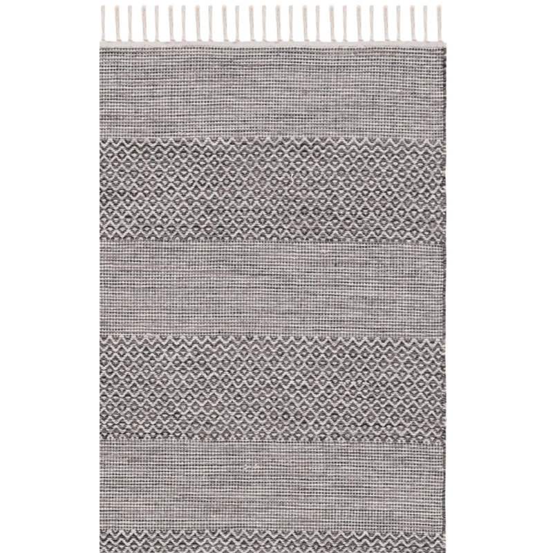 Tapis rayé ivoire / anthracite en coton tissé à plat à la main Bester, Rectangle 11 pi x 15 pi