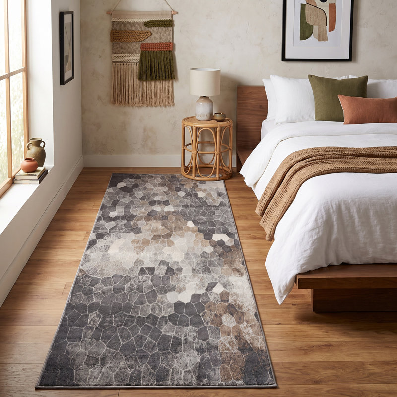 Rug Branch Joni 2' x 6' (2'3" x 5'11") Grey/Beige Stone Mosaic Indoor Runner Rug, Contemporary, Low Pile, Stain-Resistant Hallway Carpet - Entryway, Mudroom, Bedroom, and Kitchen