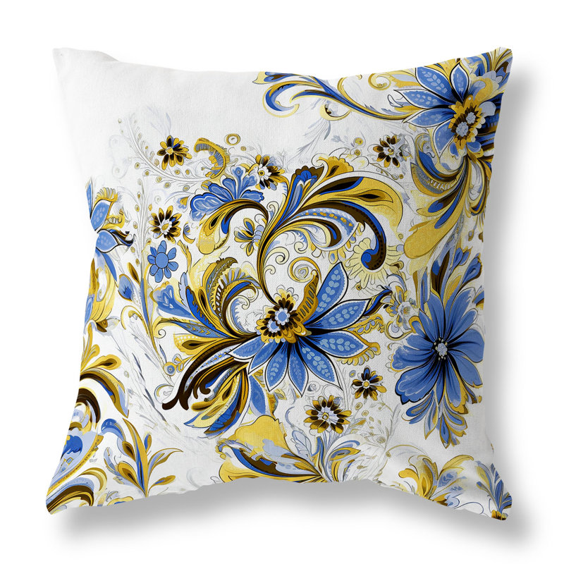 Coussin décoratif réversible Wild Flora Fusion, H 26 po x l 26 po, Floral bleu / jaune