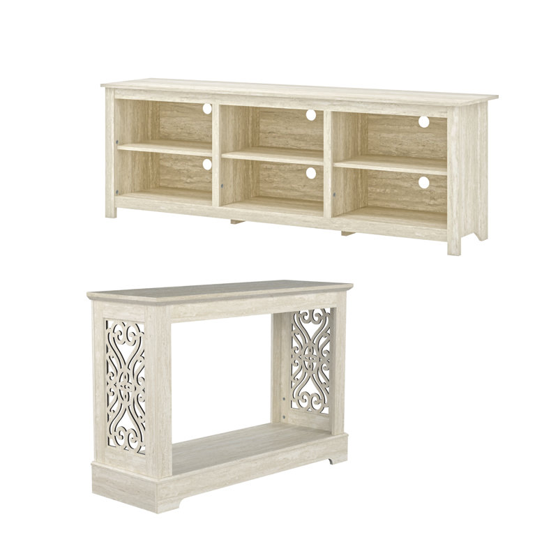 Ensemble de 2 pièces de console et de meuble télé Inniss, Travertin, Travertin