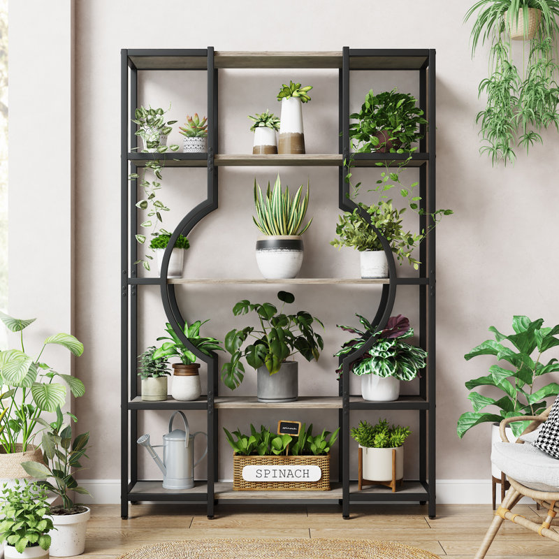 Analya 168.9cm H x 103.9cm W Metal Geometric Bookcase, Grey