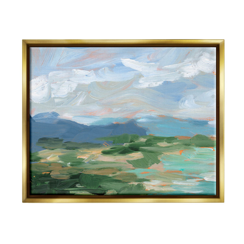 Art mural moderne sur toile flottante, paysage moderne, H 25 po x l 31 po x P 1,7 po, Cadre flottant métallique doré