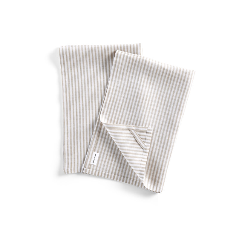 Narrow Striped Linen Kitchen Towel, Natural and White