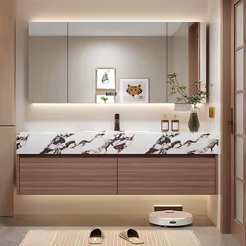 Armoire de salle de bain de style nordique minimaliste, H 19,7 po x l 59 po x P 19,7 po, Brun