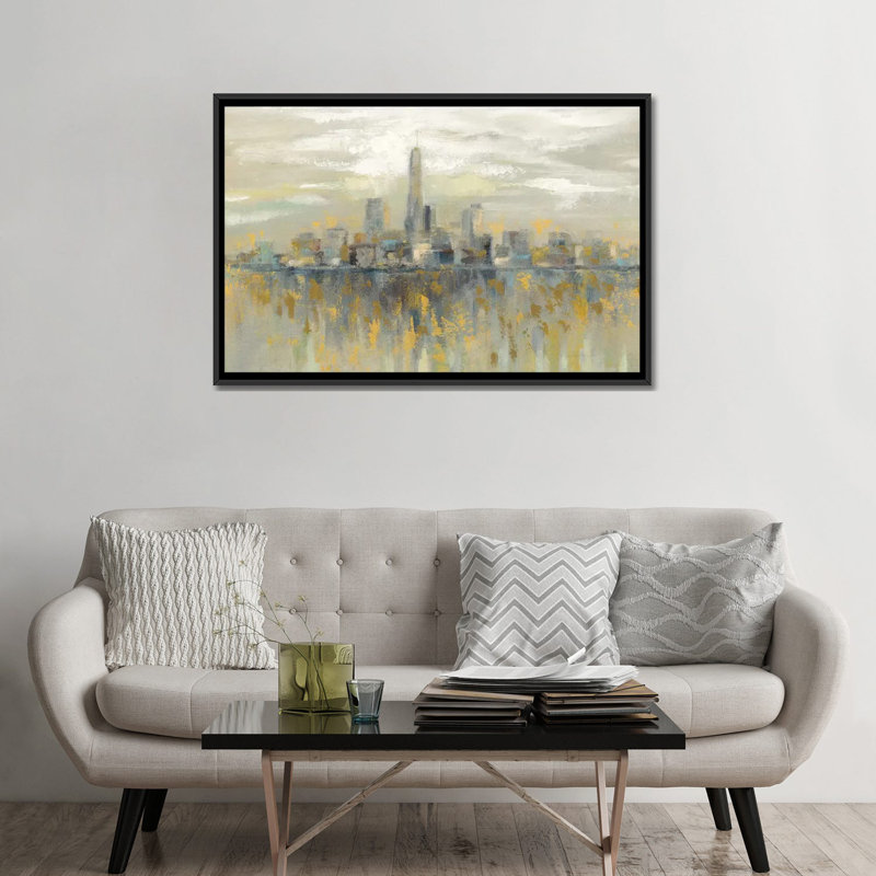 « brume de manhattan » sur toile, H 18 po x l 26 po x P 1,5 po, Toile avec cadre noir, Pas de tapis