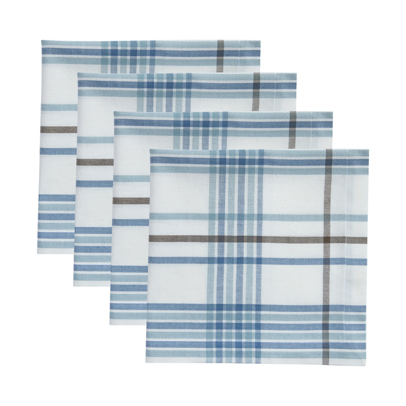  Abbott Plaid Blue Napkin Set Of 4, Blue, Plaid