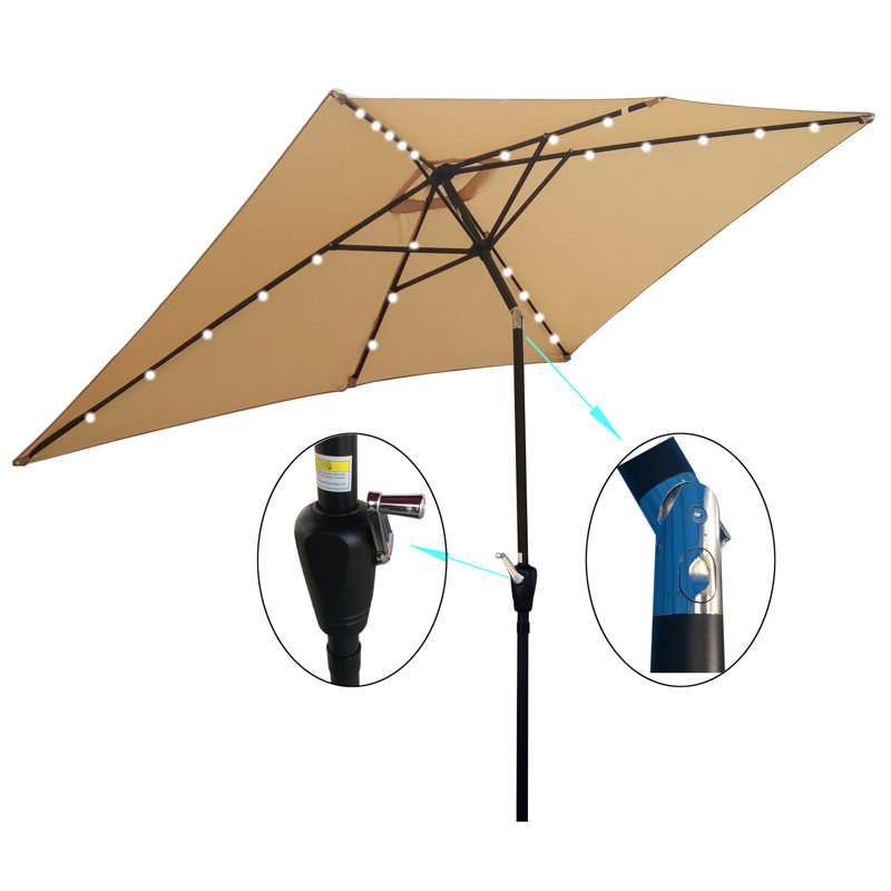 Parasol solaire rectangulaire brun clair pour terrasse - 10 pi x 6,5 pi, poteau en acier thermolaqué, évent pour l'extérieur