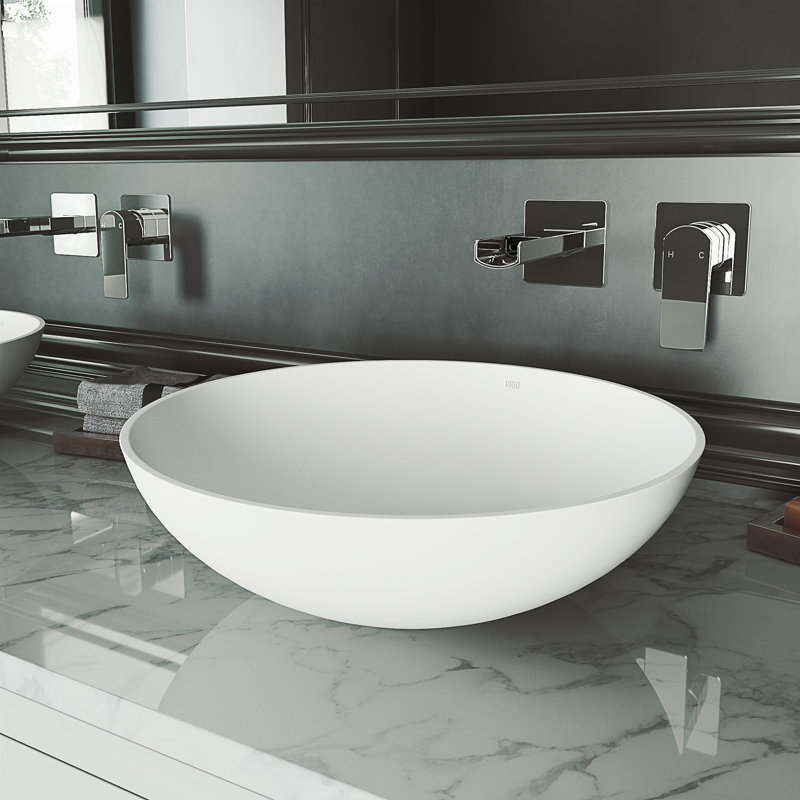 Lavabo de salle de bain à vasque ronde fait à la main blanc mat L 16 po x l 16 po x H 5 po Lotus