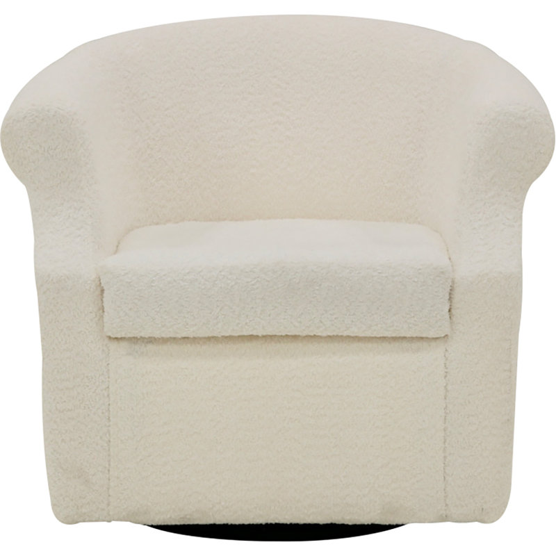 Buril Upholstered Swivel Barrel Chair, White Polyester Blend