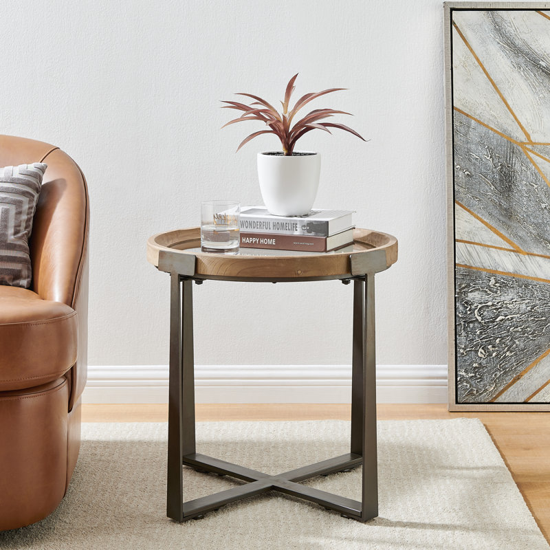 Aguon Glass Top Cross Legs End Table