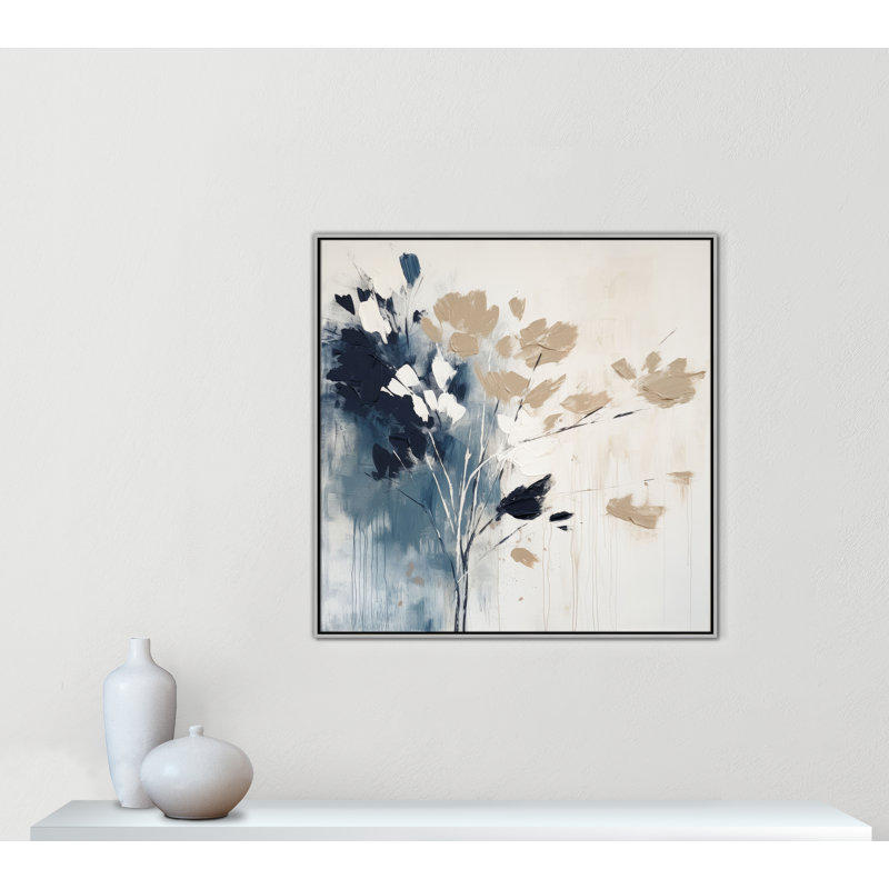 «Bliue Earthly Neutralité I» par Irena Orlov, L 41,5 po x H 41,5 po, Toile avec cadre, Flottant argent
